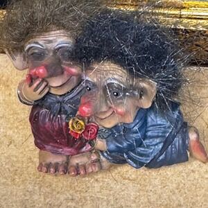 Vintage Mini Troll Couple Norwegian‎ Folk Art Figurine Nyform Good Luck Magnet